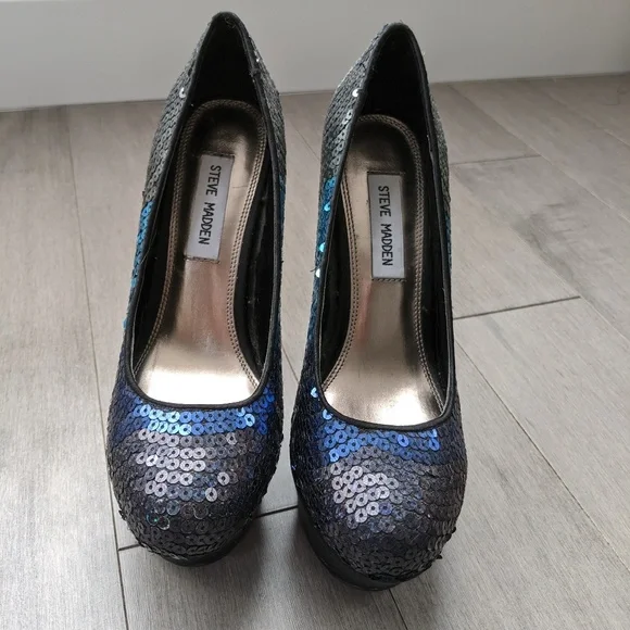 Steve Madden blue sequins platform heels sz 8.5 - Picture 2 of 8
